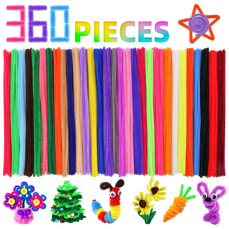 Yalumo Pipe Cleaners Craft Chenille Stems  360 Pieces 30 Assorted Colors for Crafting DIY Arts Projects Decorations  6mm x 12inch Fuzzy Colored Chenille Stem Sticks Set Craft Supplies for Kids and Adults - Image 1